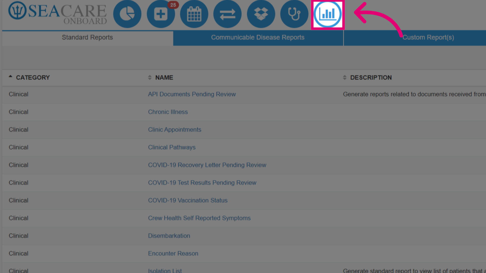 Navigate to the 'Standard Reports' module