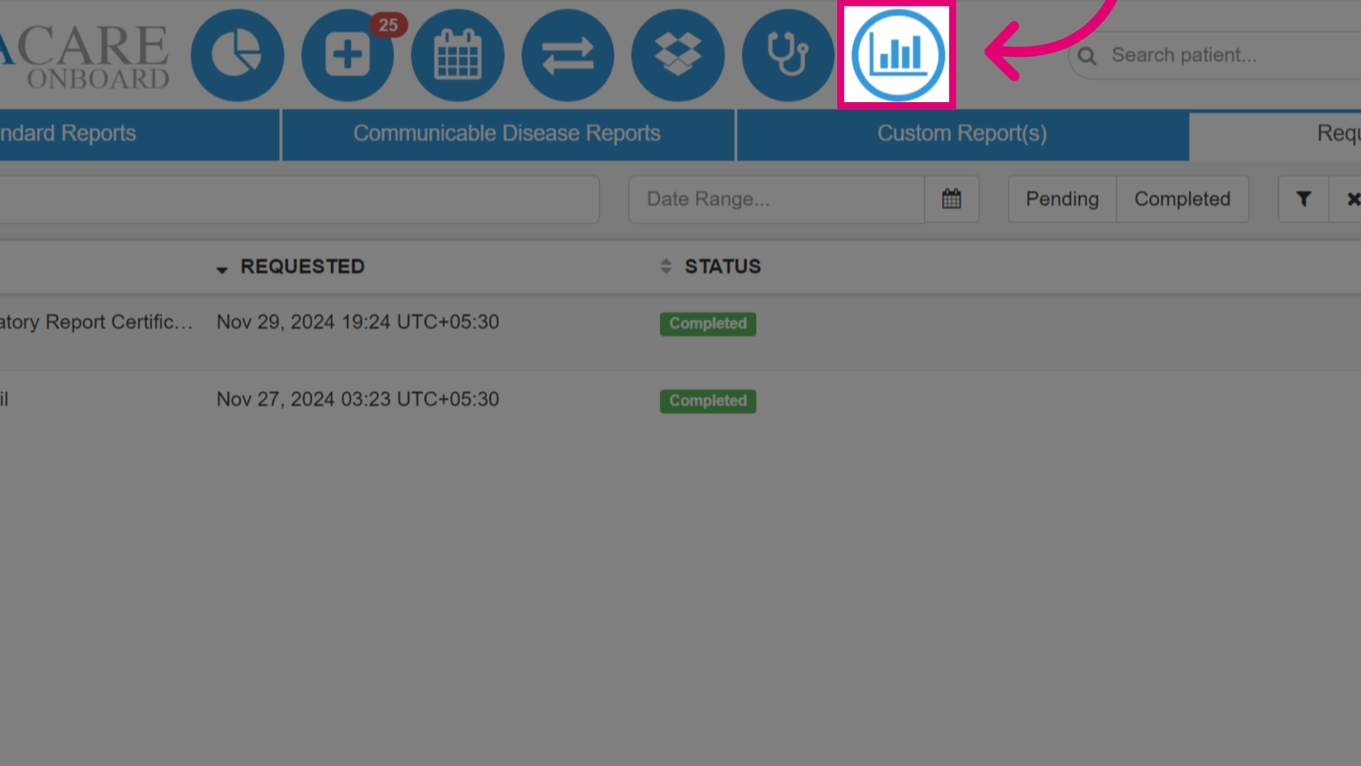 Requested Reports tab