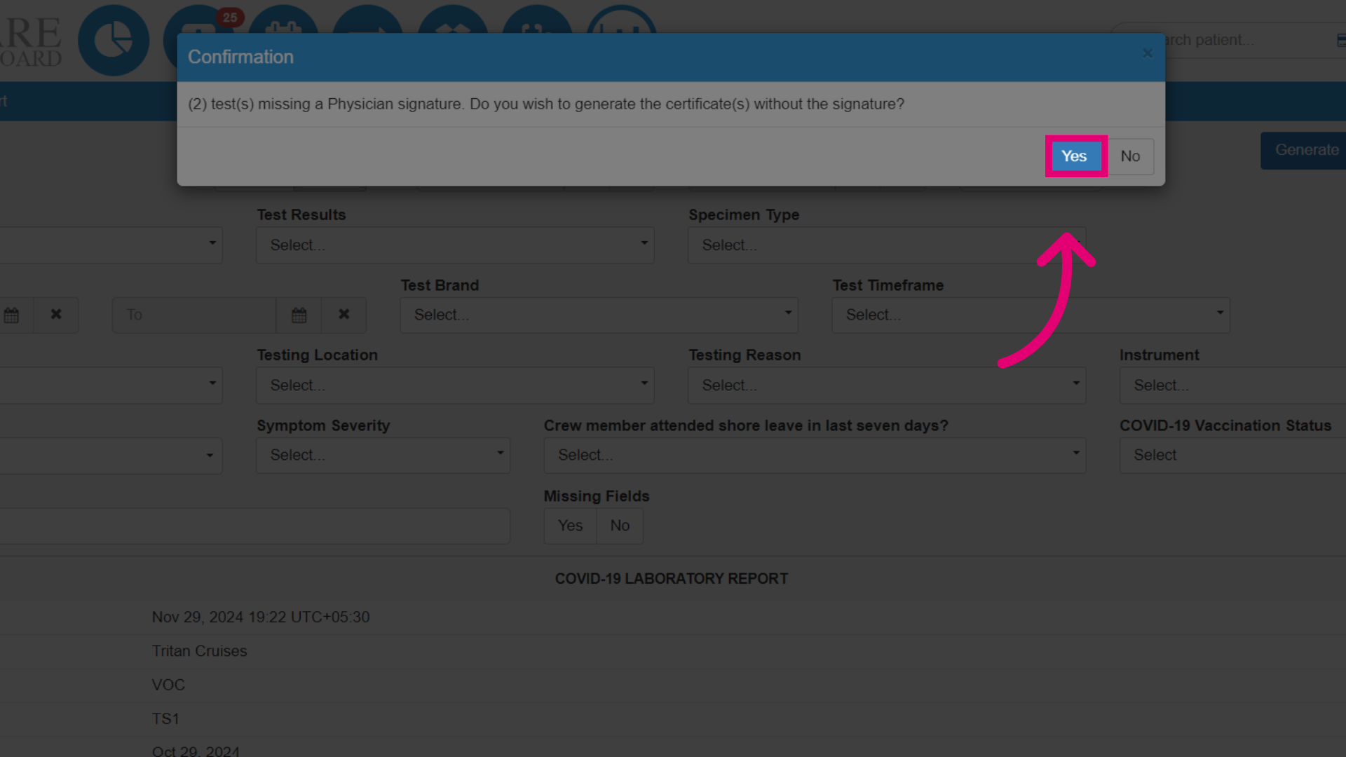 Confirm missing physician signatures