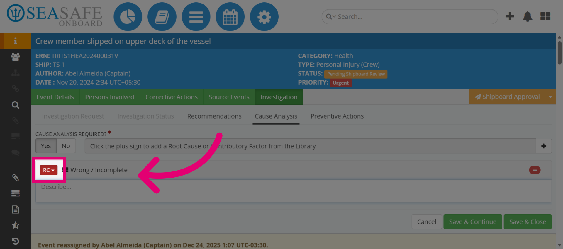 Access Root Cause Section