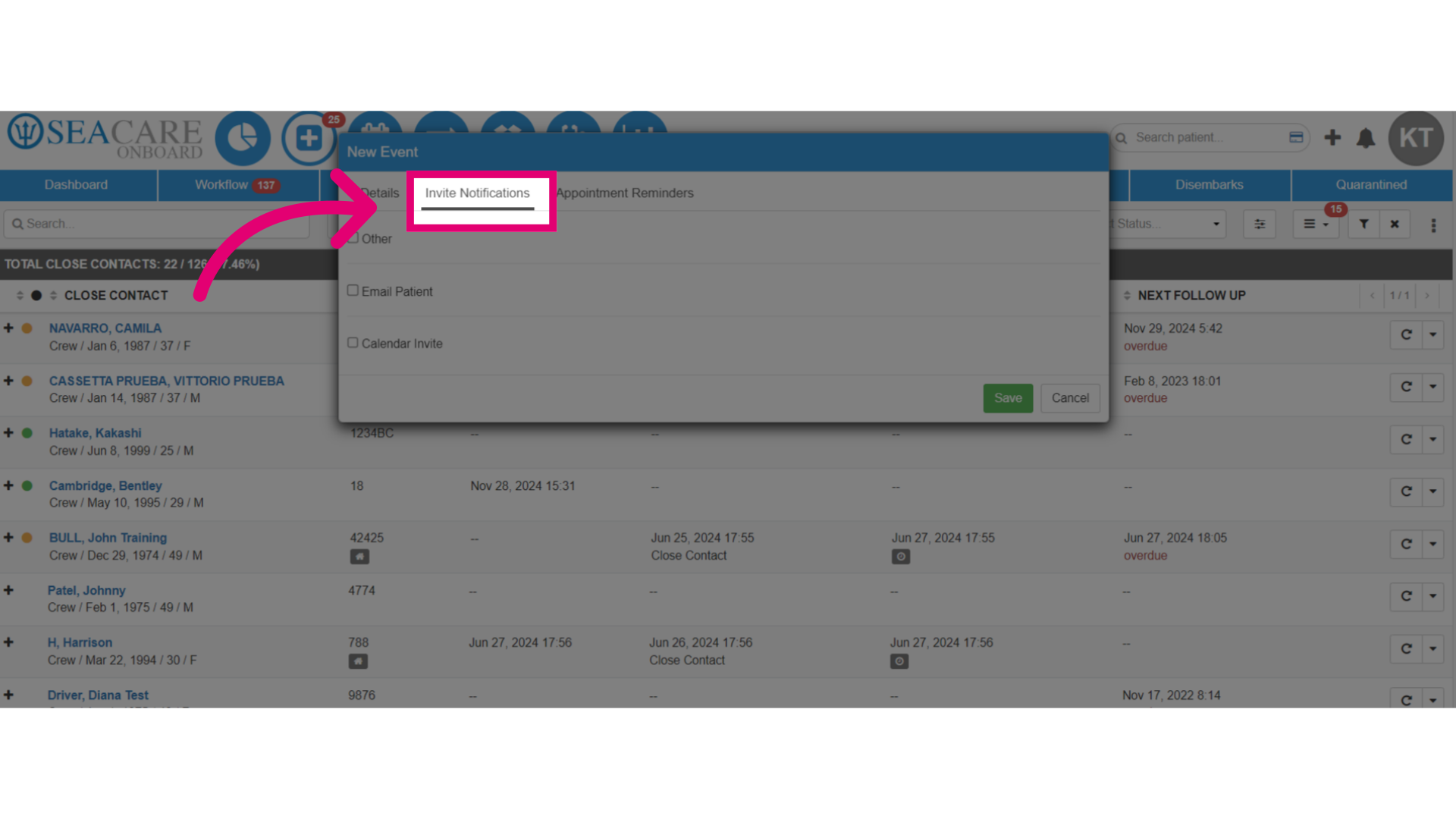 Navigate to the 'Invite Notifications' tab