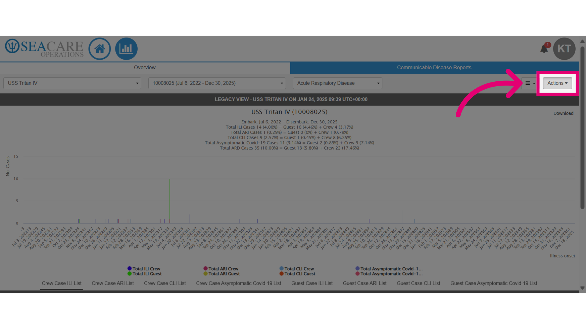 Select 'Actions' to download the ARD Master Log