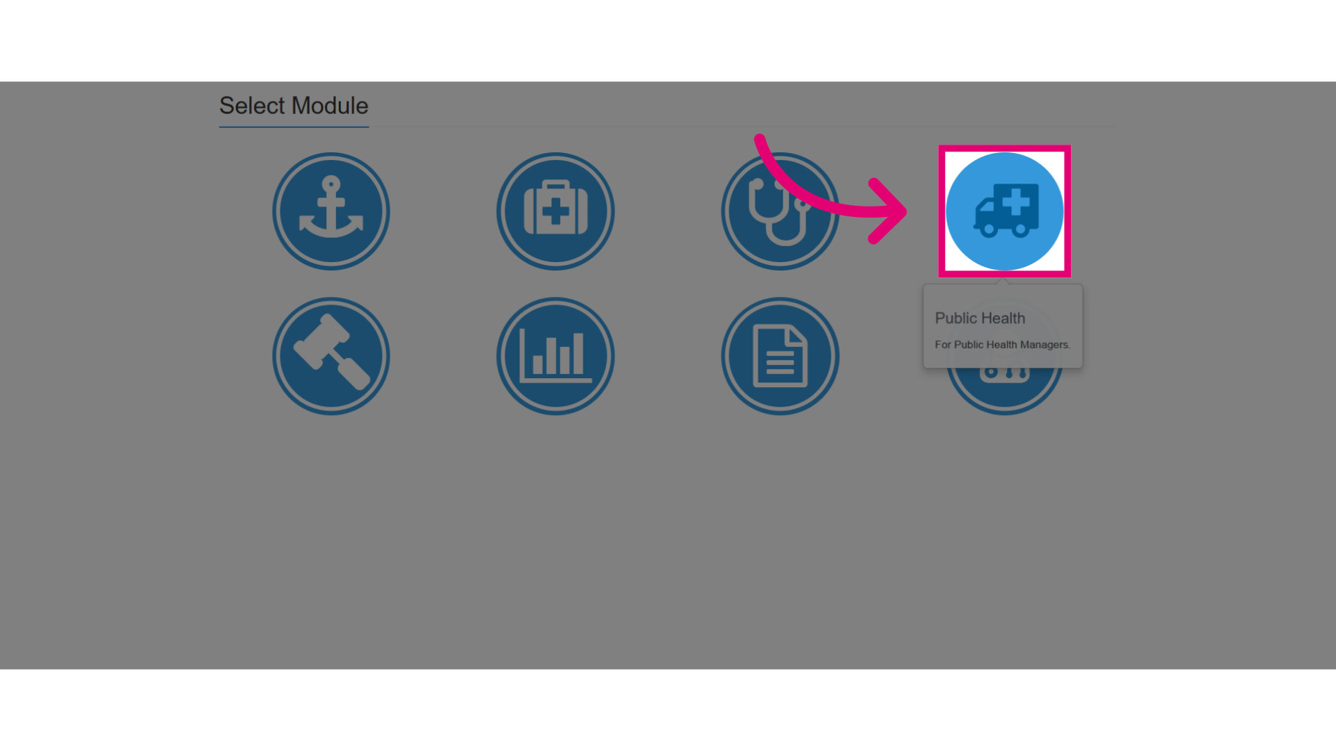 Select the Public Health Module