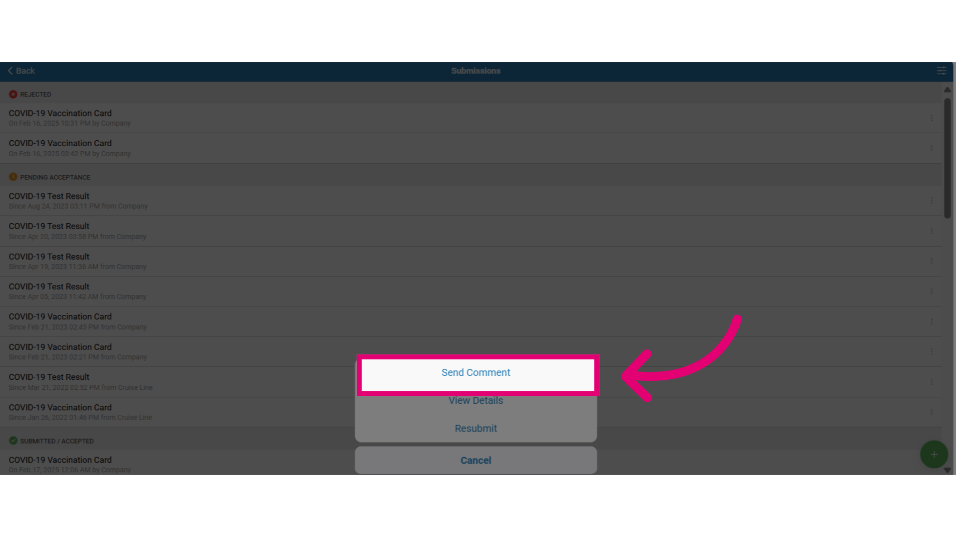 Go to the Actions menu and select 'Send Comment' to respond