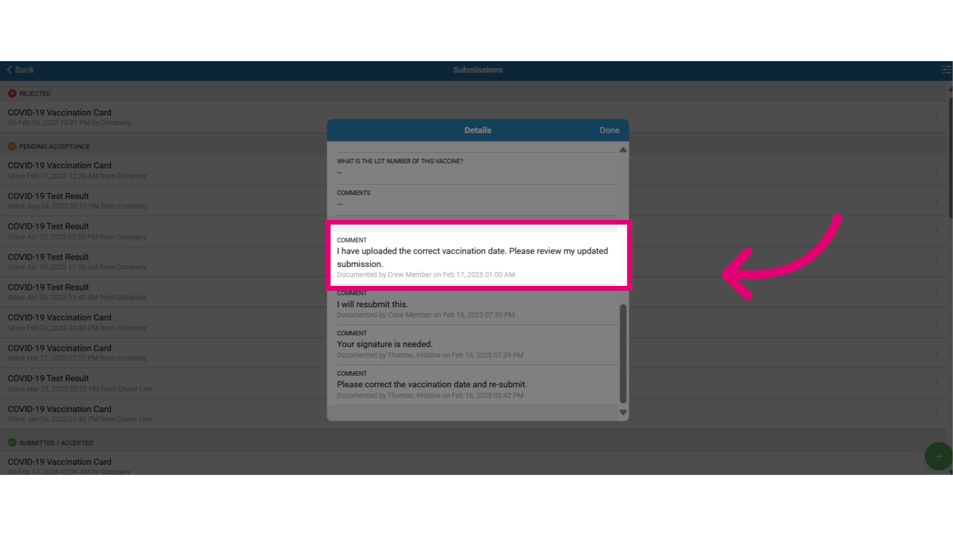 View and track comments posted by you or recipients