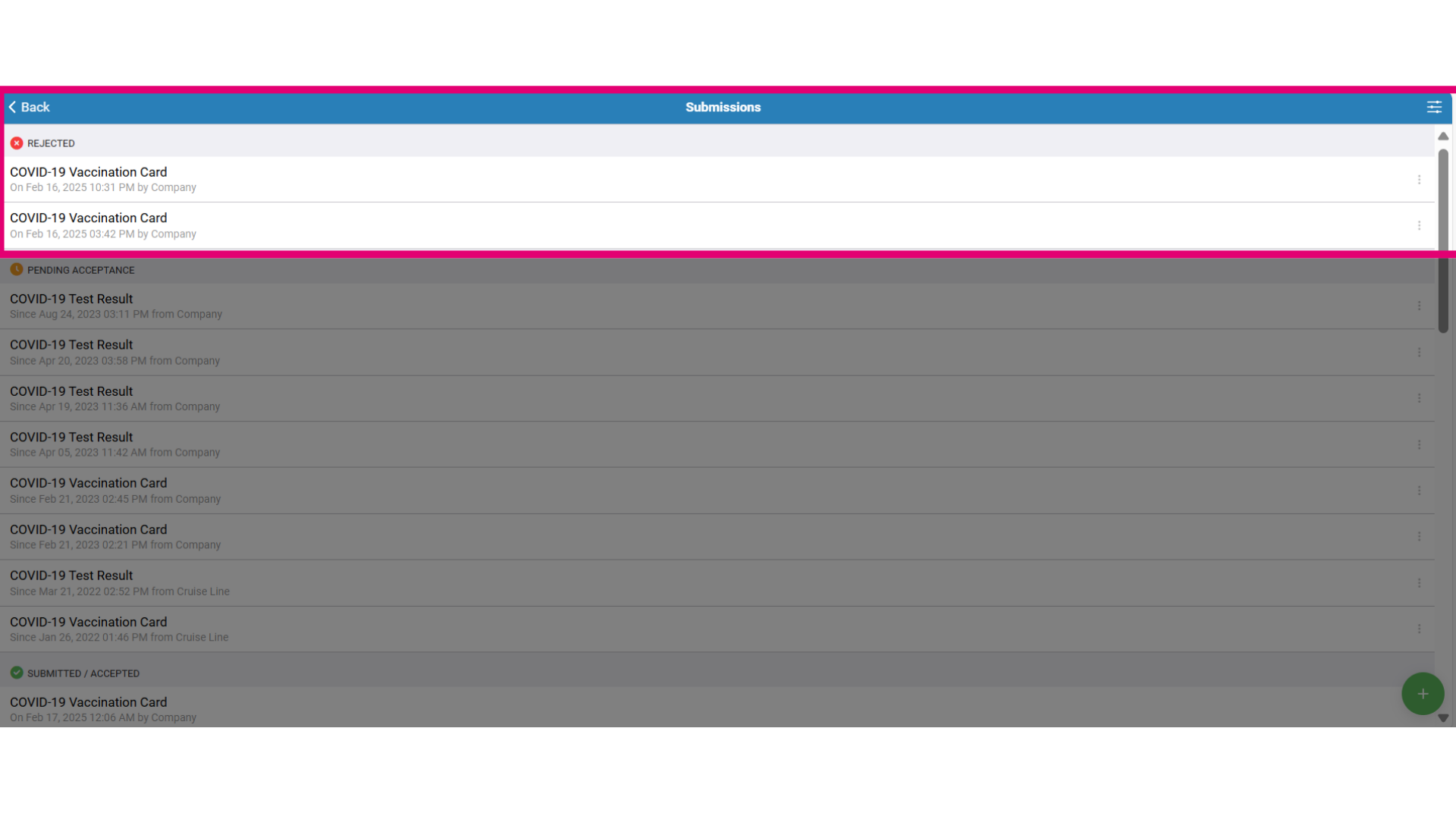 Access the 'Rejected' documents section