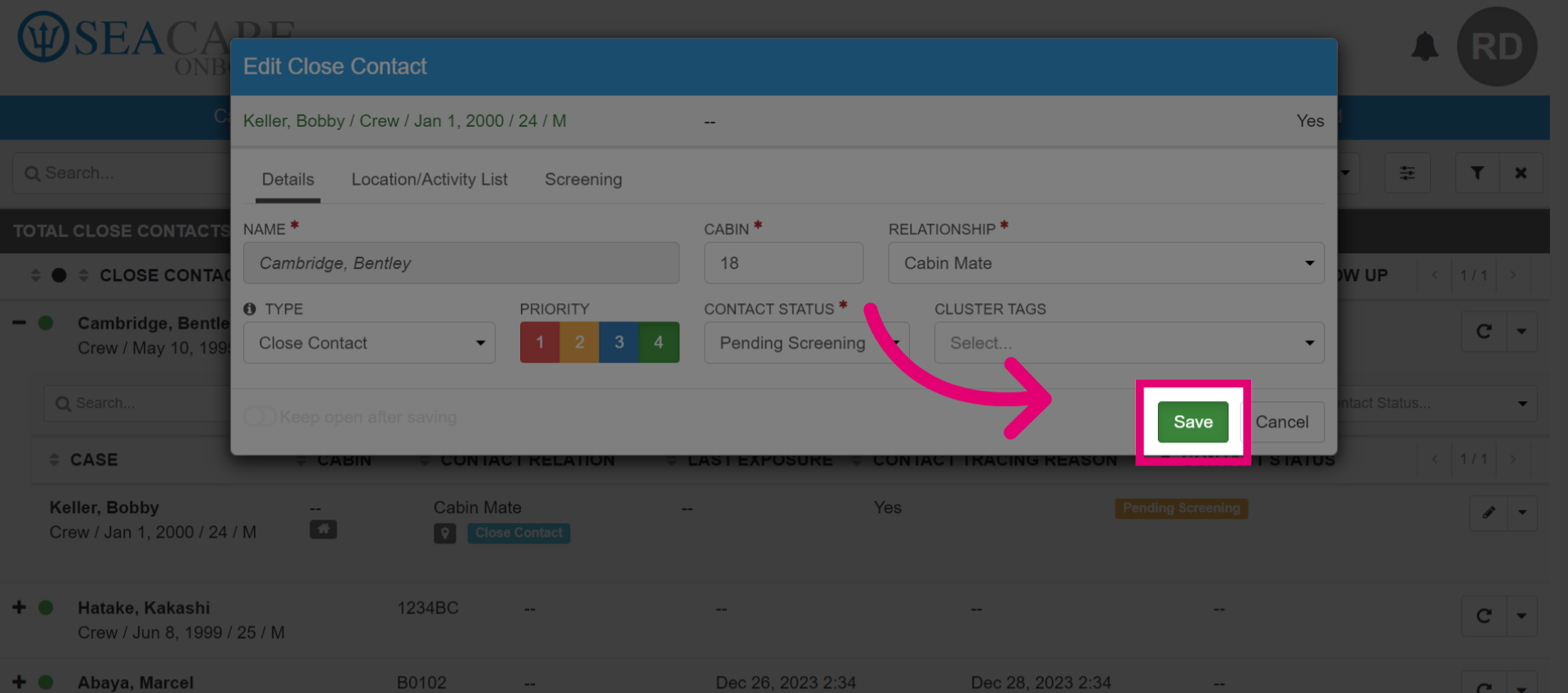 Select 'Save' to record your details