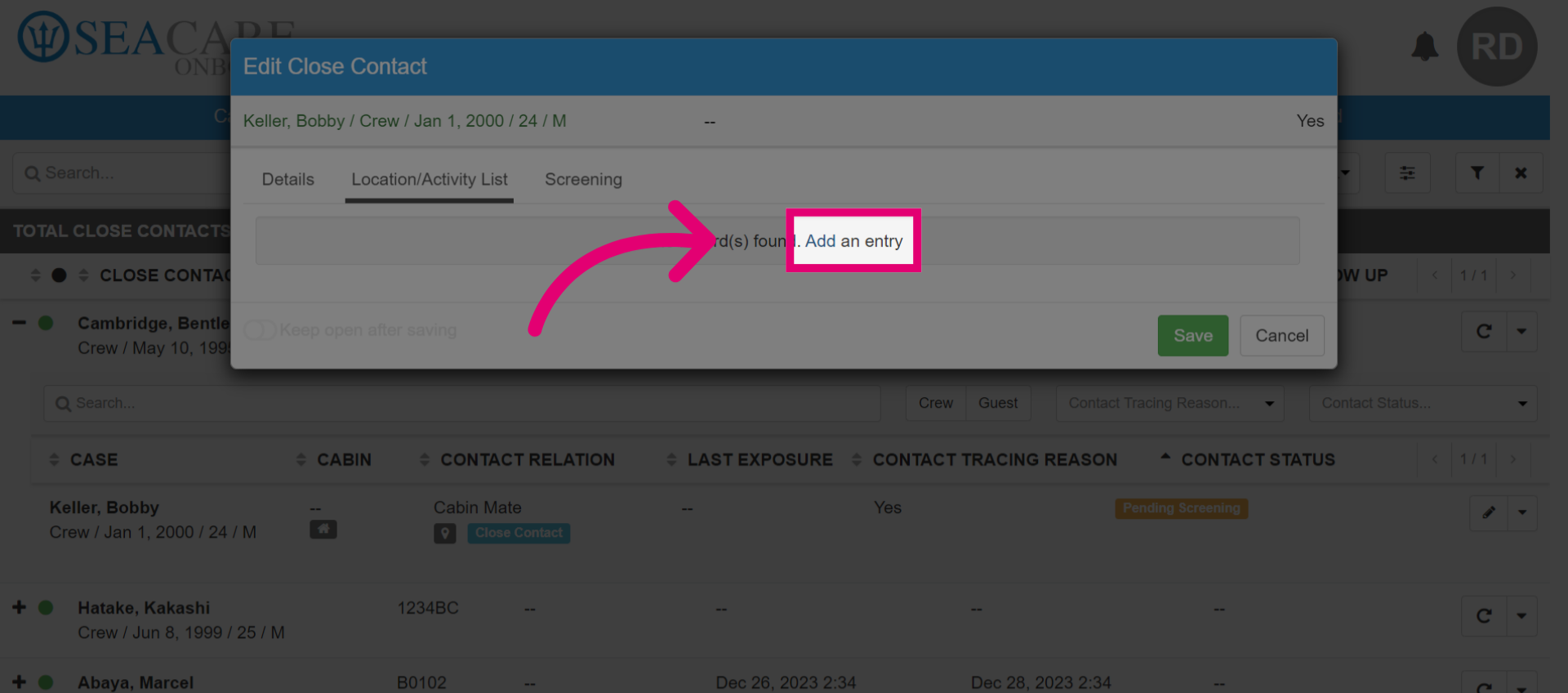 Add a new 'Location/Activity'