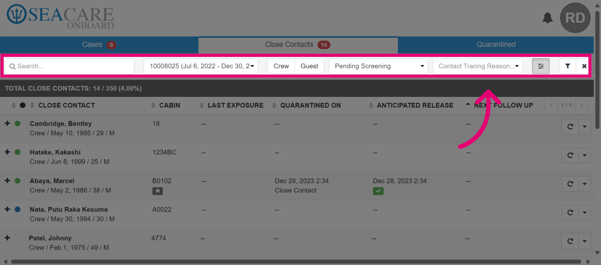 Use 'Search' and 'Filters' to customize the search