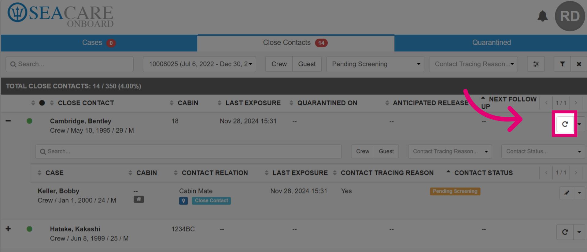 Select the 'Follow Up' button to complete a follow up