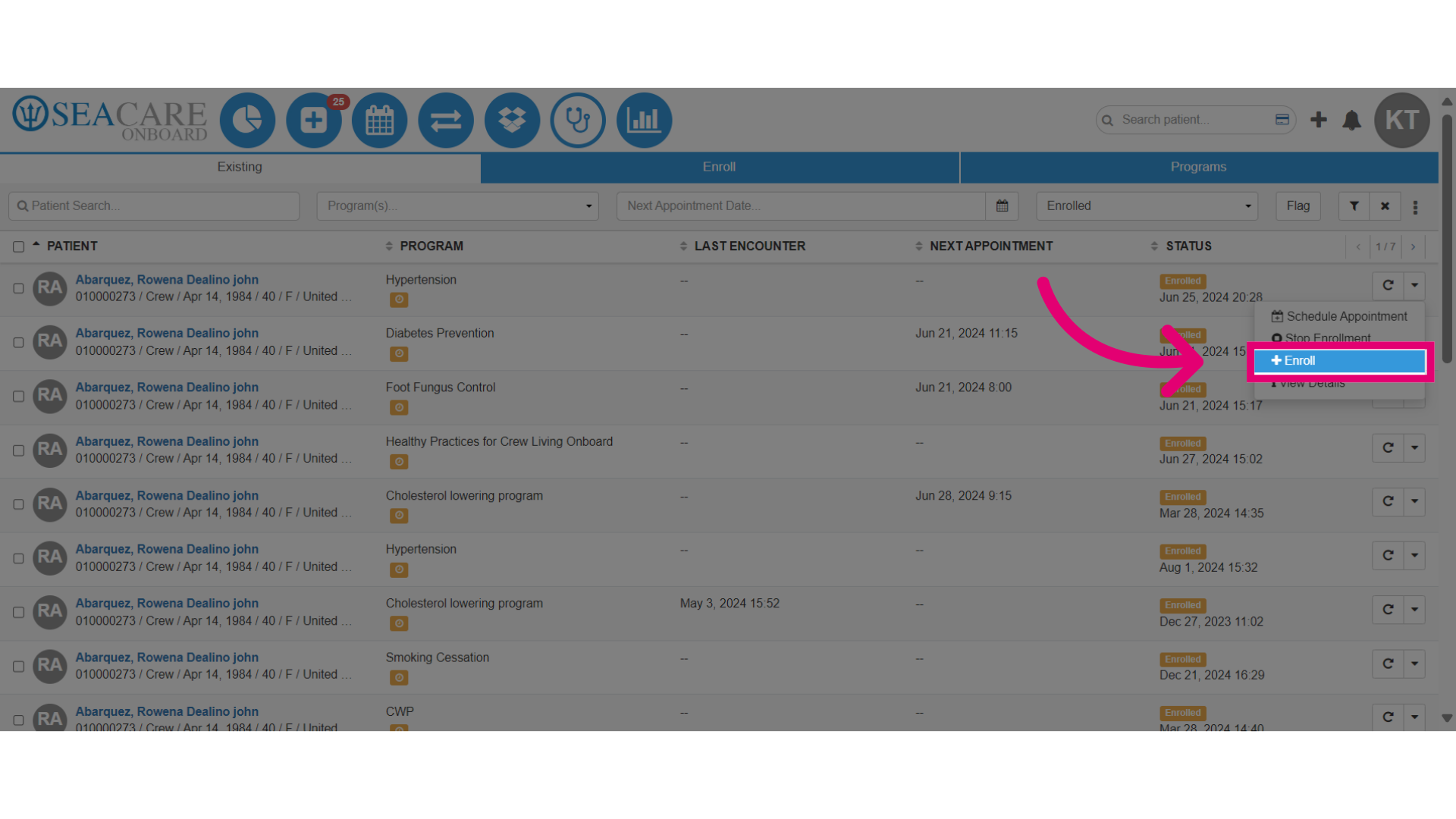 Select the 'Enroll' option