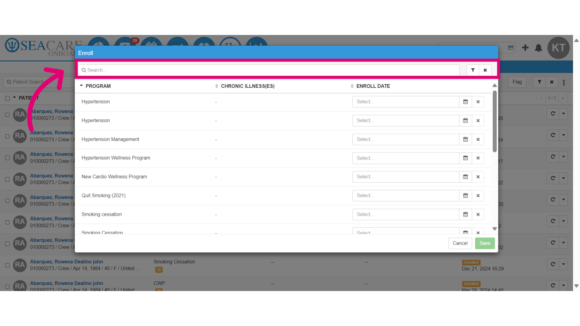 Use the search field to locate the program