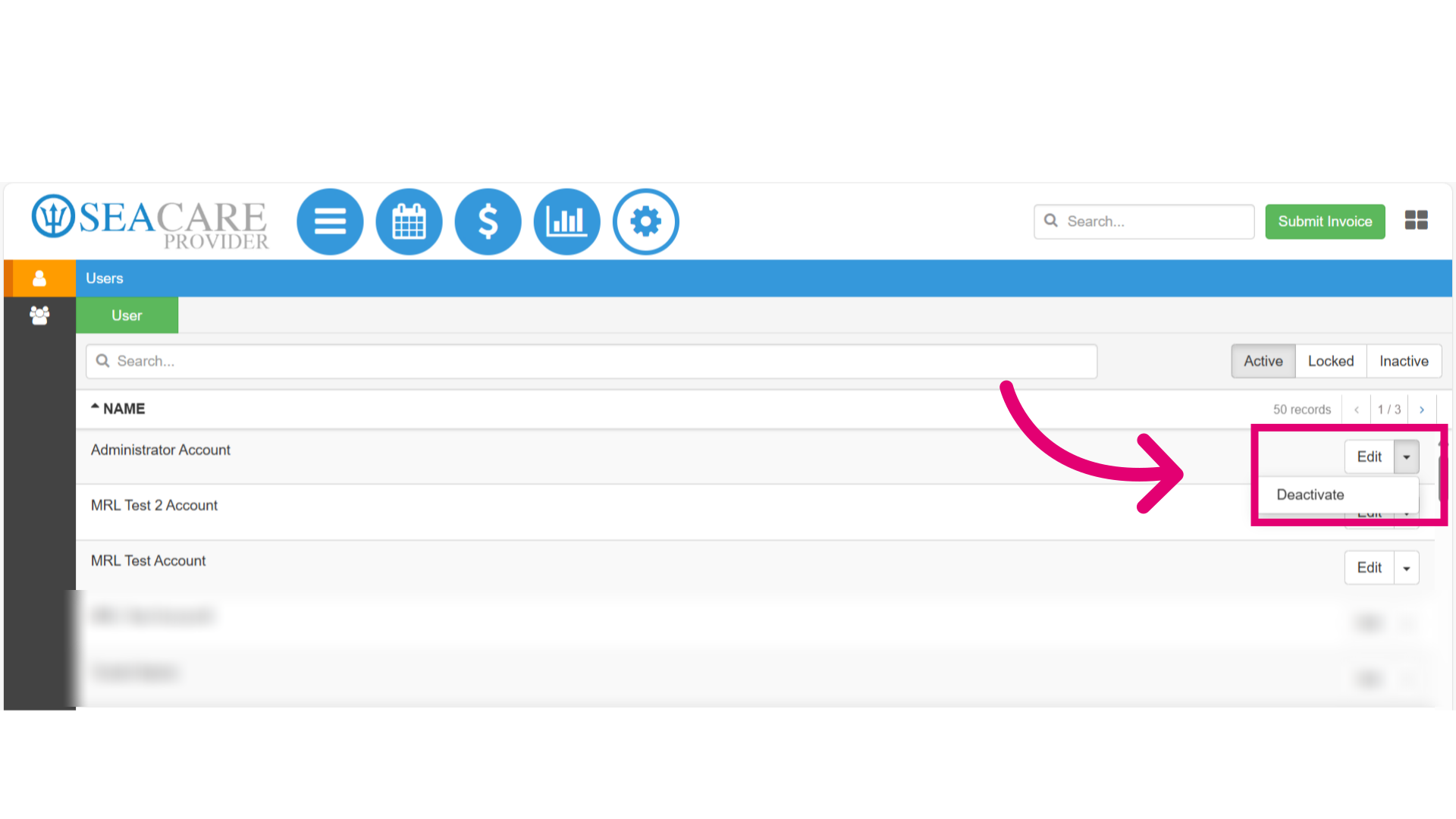 'Edit' or 'Deactivate' a user