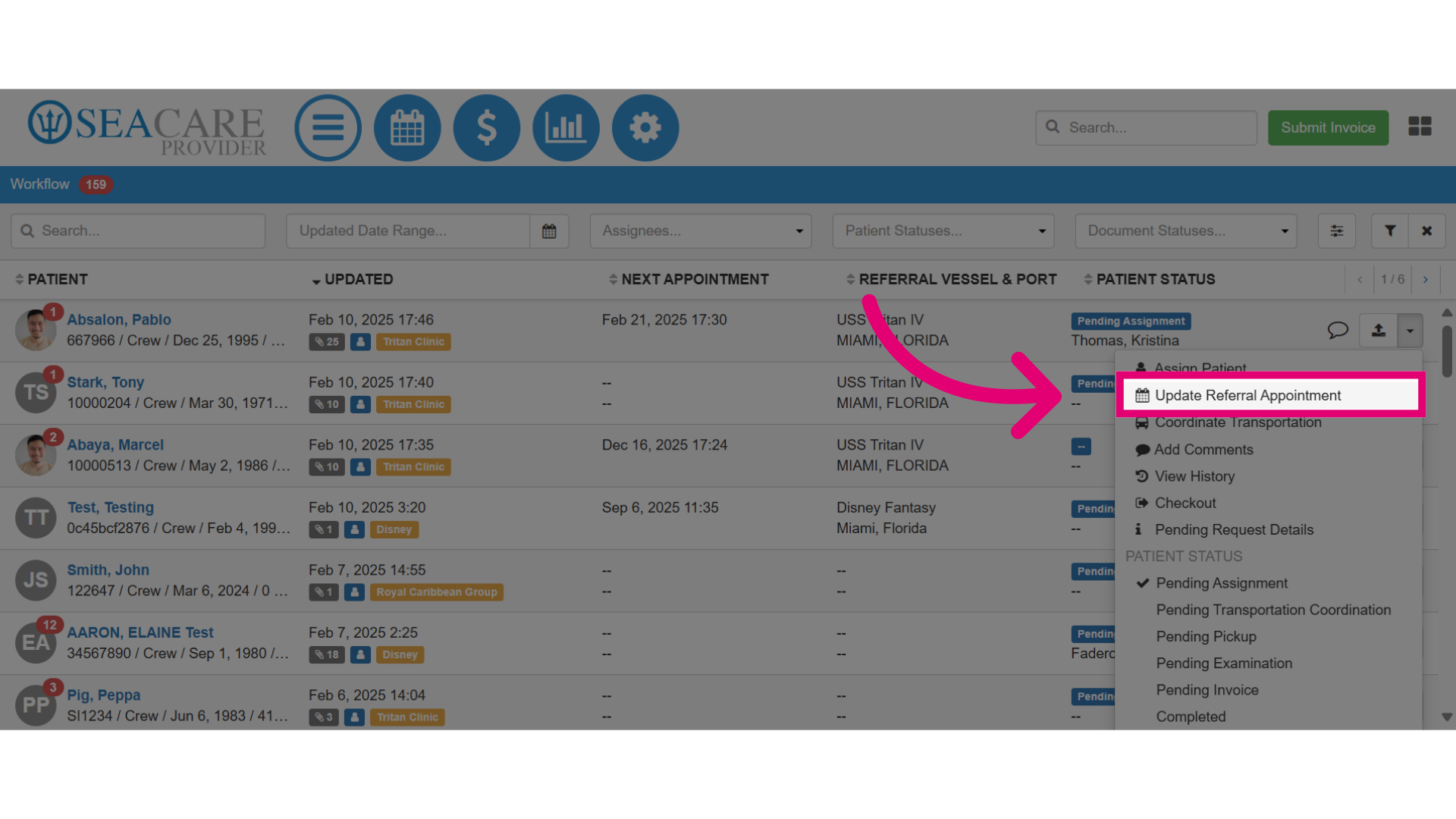 Select 'Update Referral Appointment'