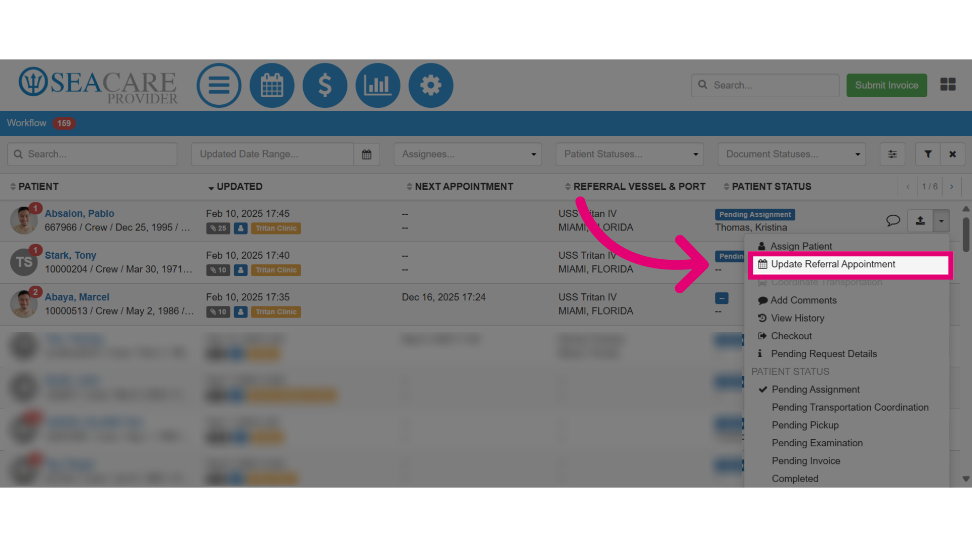 Select 'Update Referral Appointment'