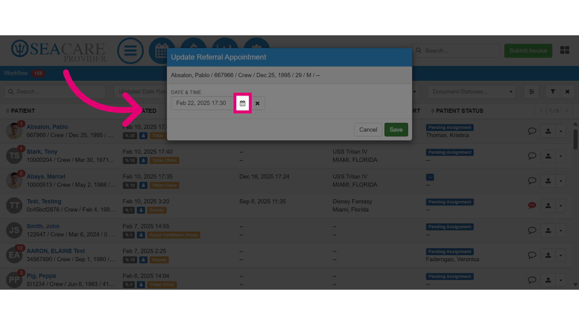 Select the calendar to make changes