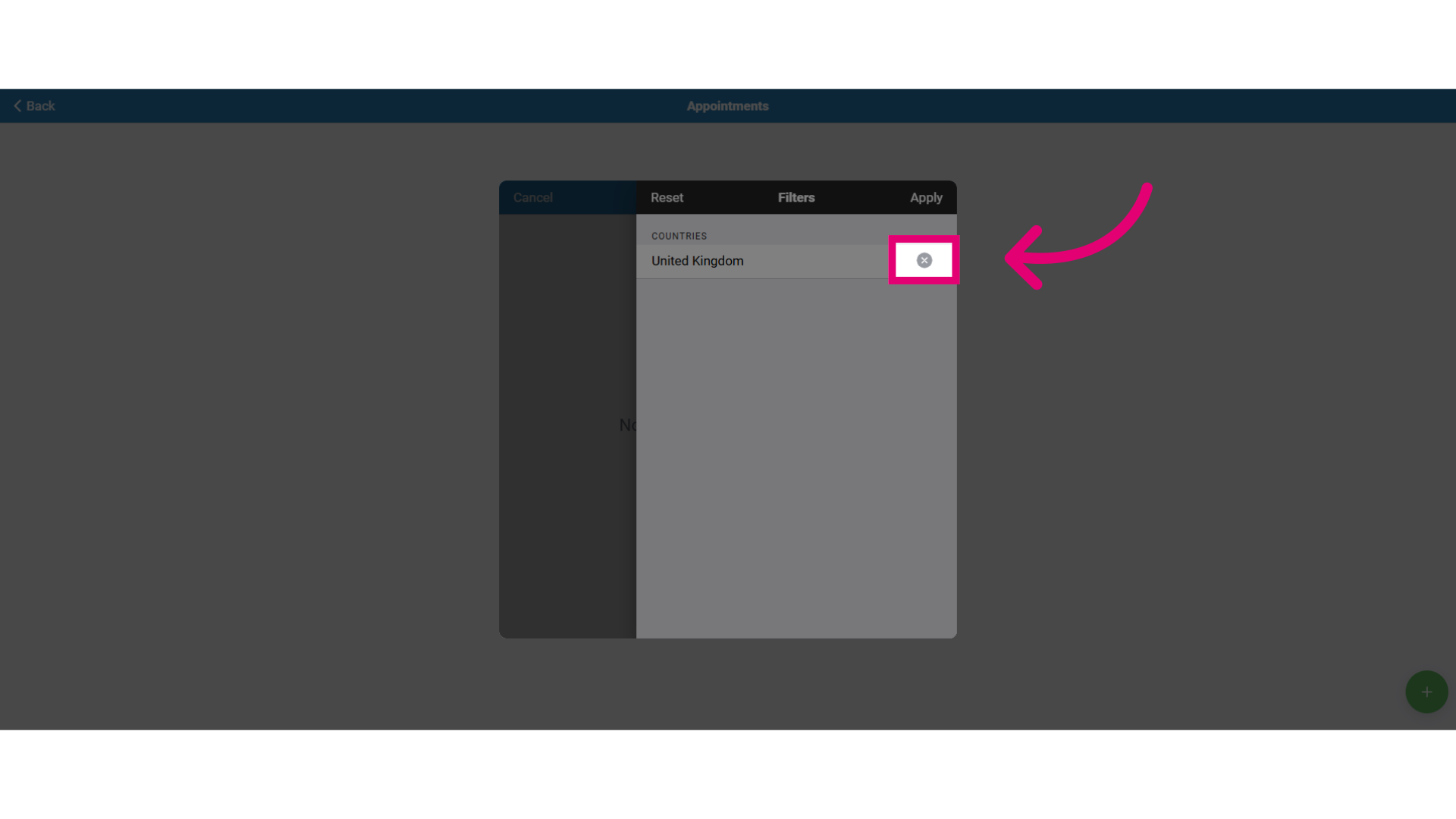 Select the 'x' to reset the results