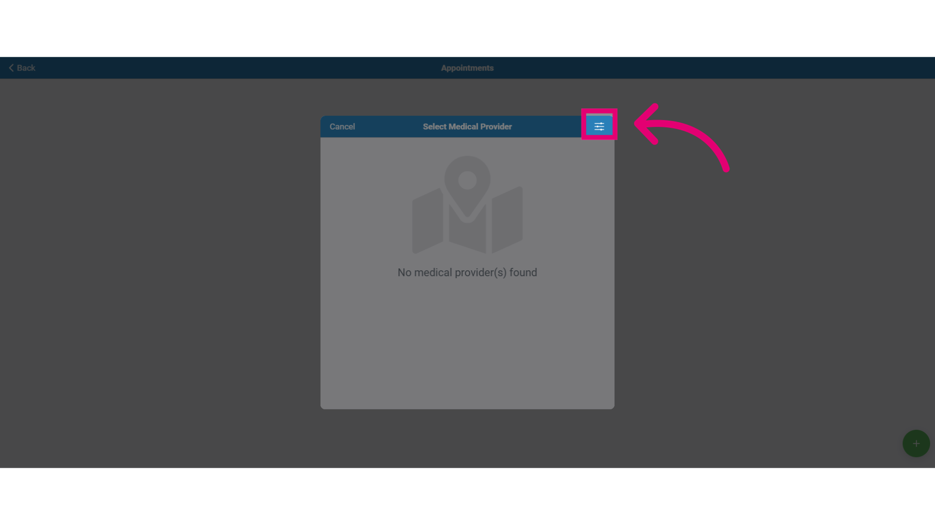 Select the filer button to search providers by location