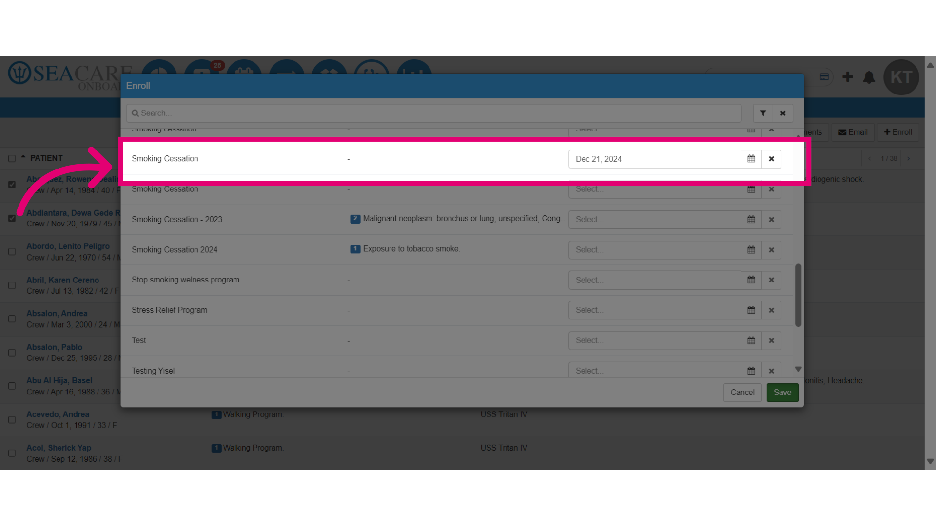 Ensure the program and date are correct