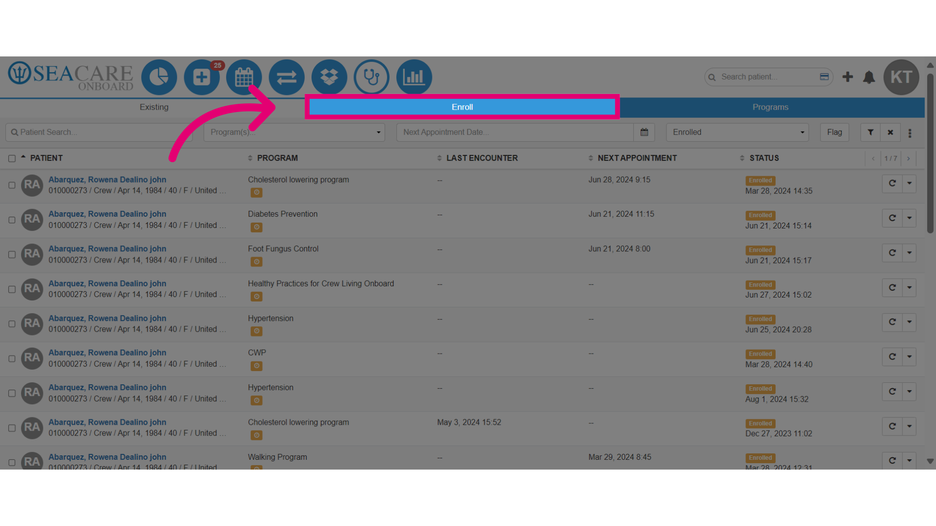 Go to the 'Enroll' tab