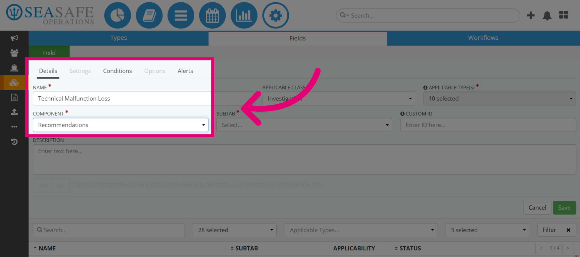 Confirm Recommendations Field