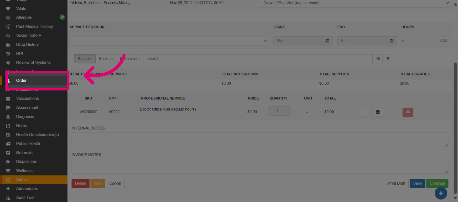Select 'Order'