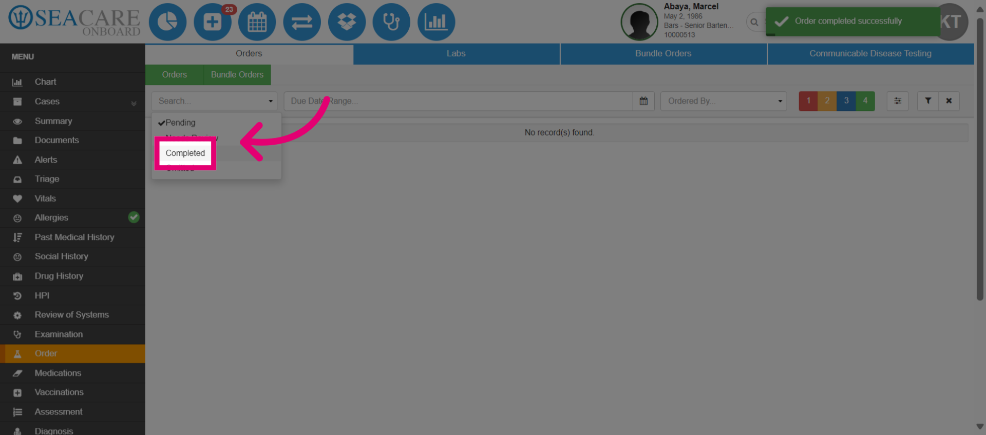 Select 'Completed'