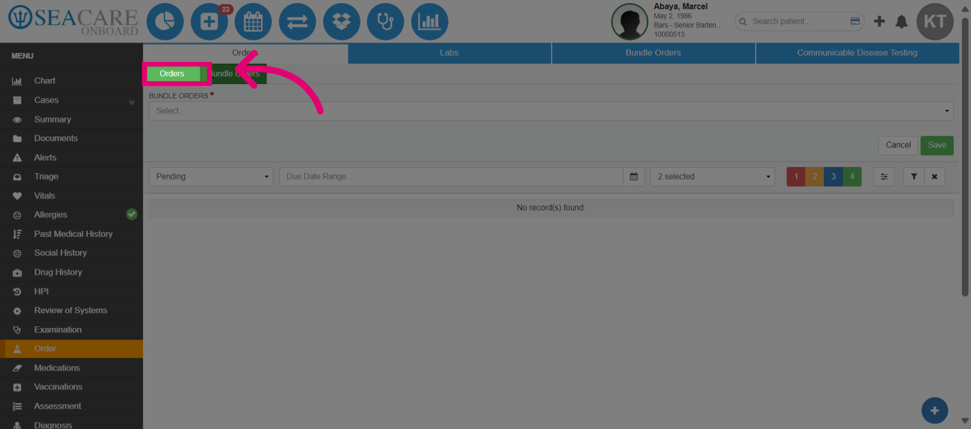 Navigate back to 'Orders'