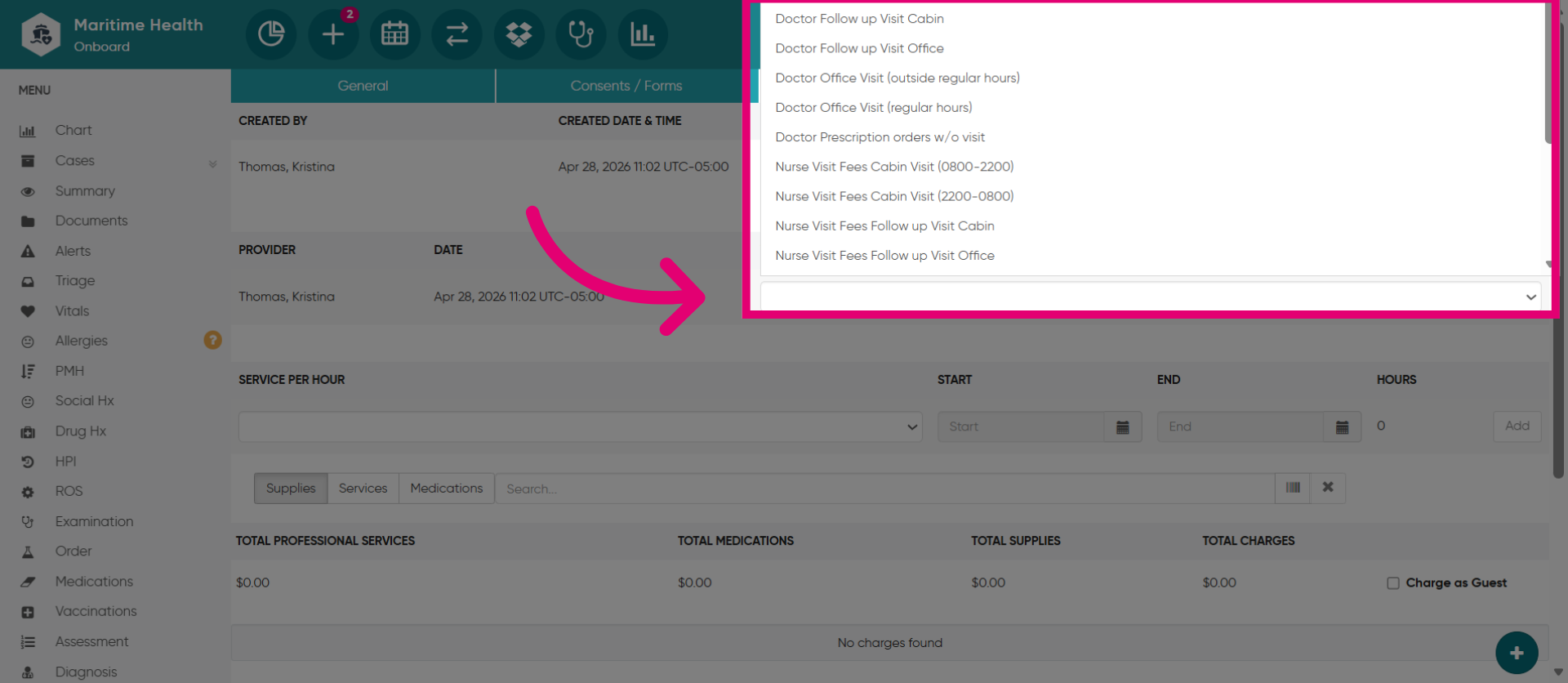 Select the 'Visit Type'