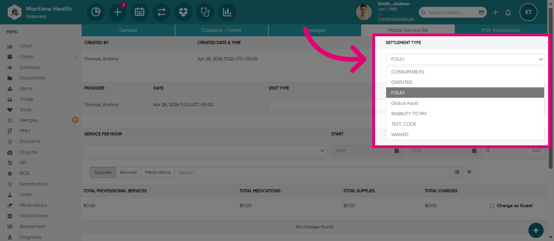 Select the 'Settlement Type'
