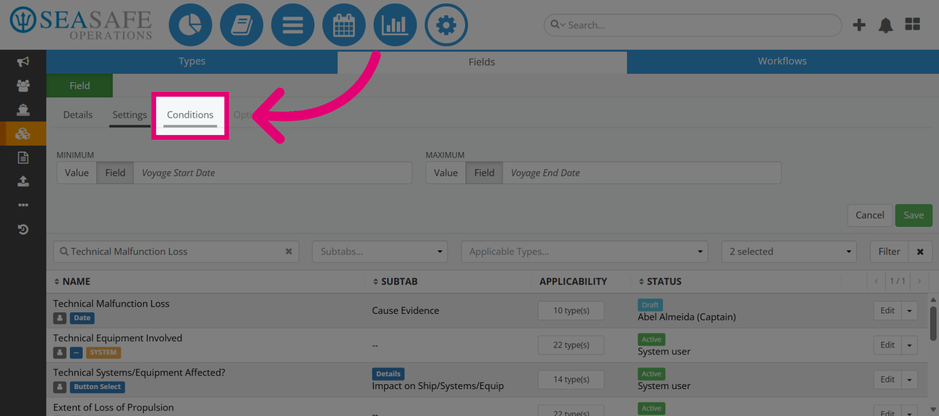 Open Conditions Tab