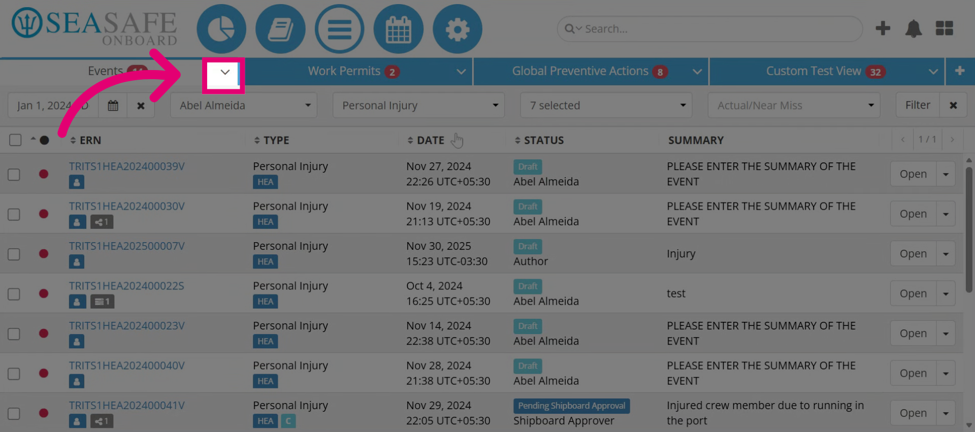Open Report Dashboard Tabs