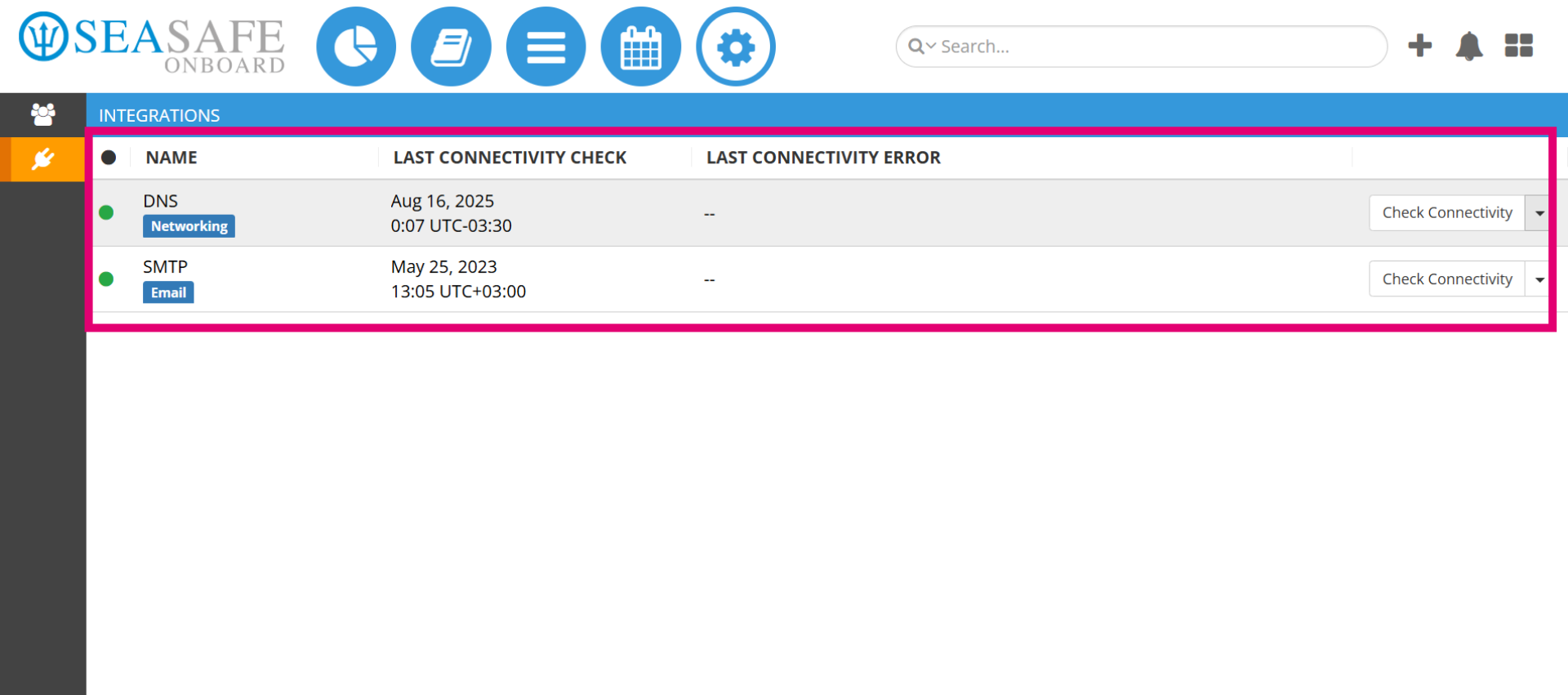 Manage Integrations Onboard