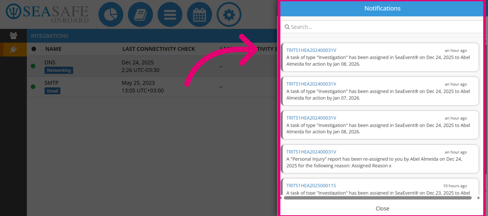 Open Notifications Section