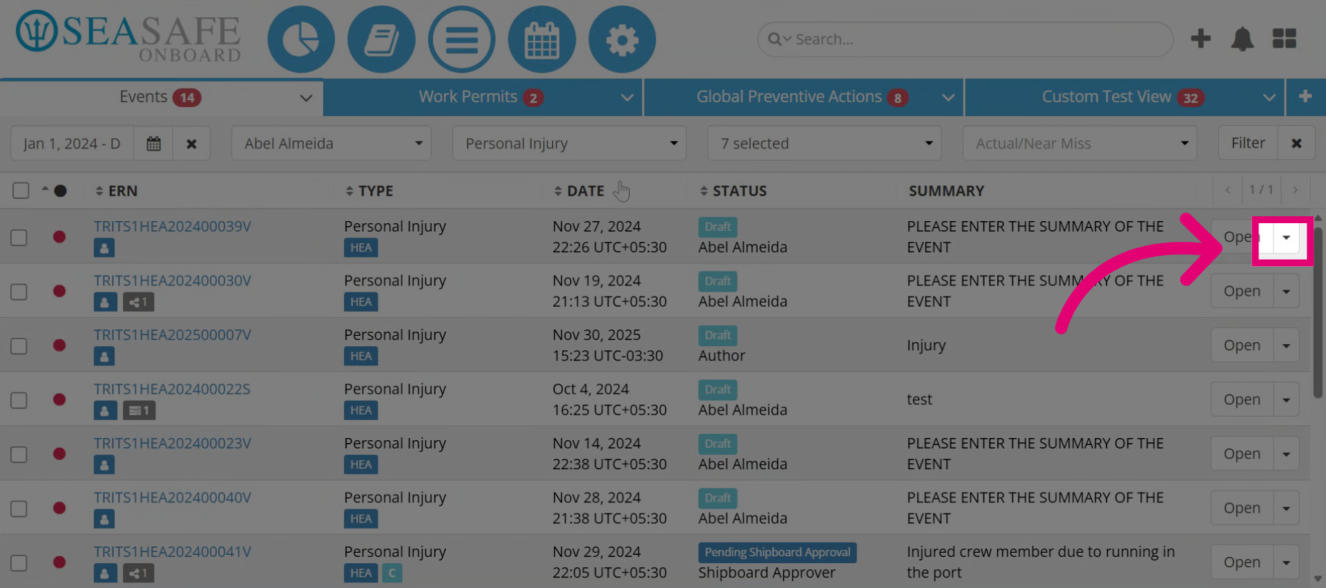 Access the 'Actions Menu'