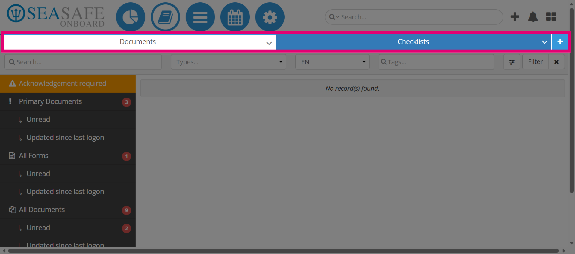 Access 'Documents' and 'Checklists'