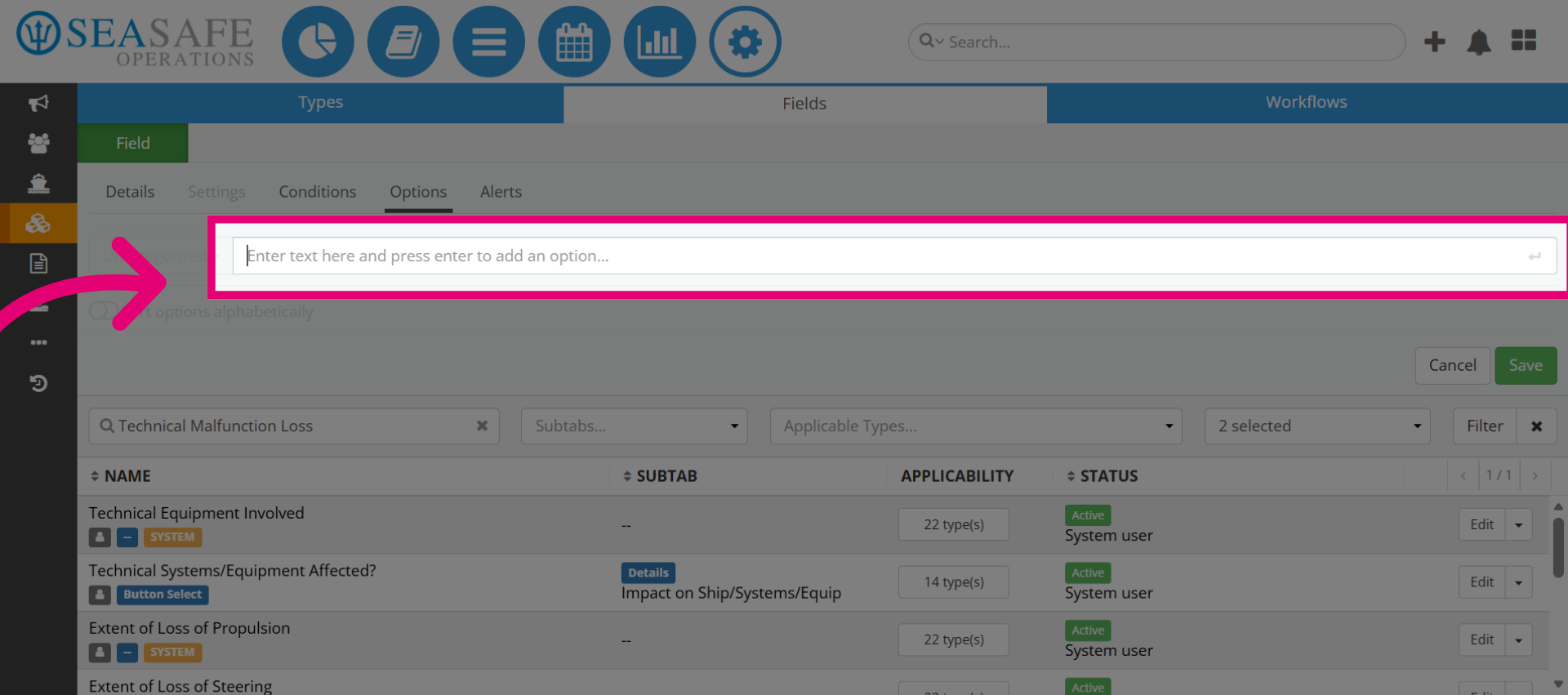 Activate Option Entry Field