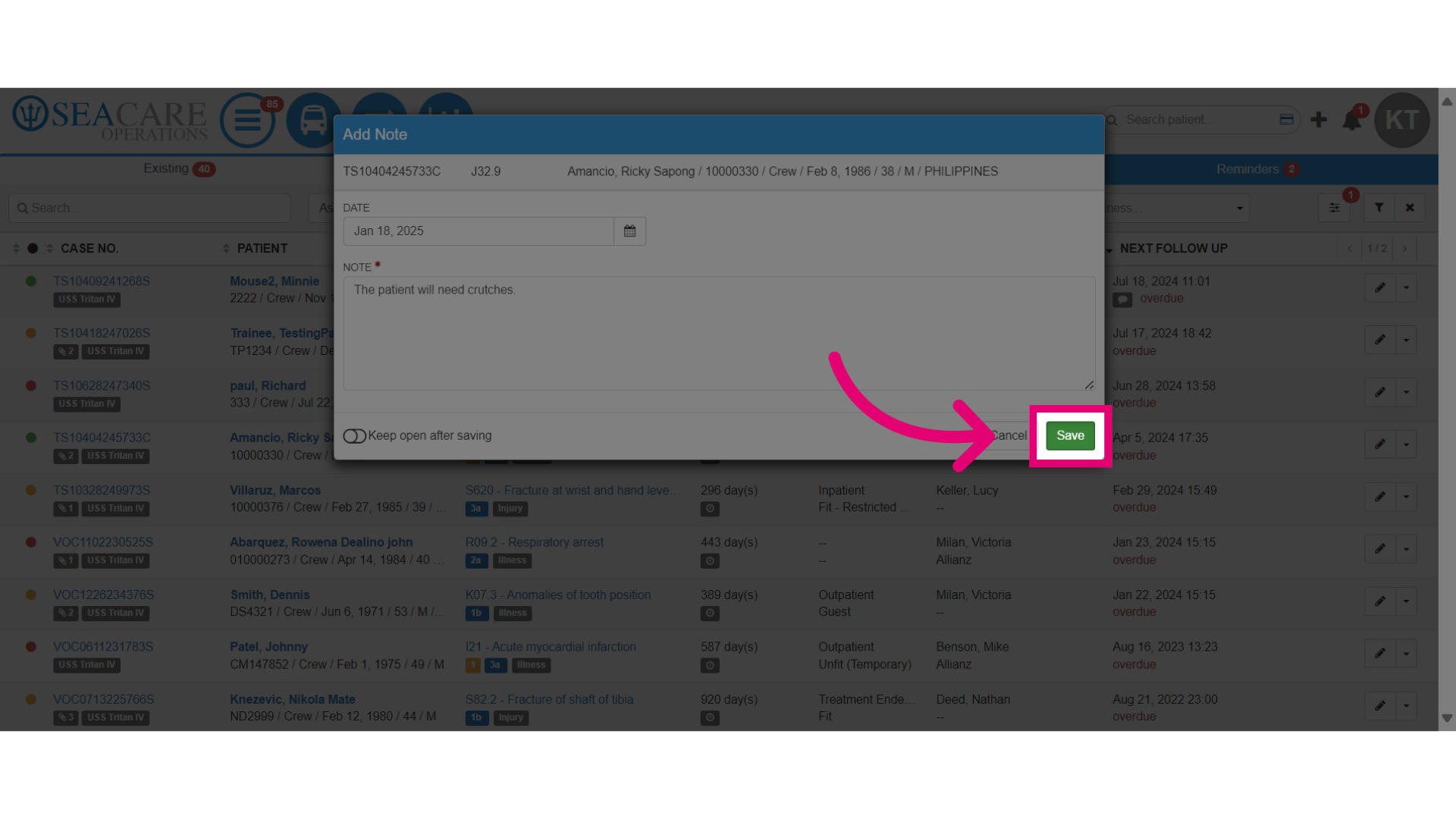 Save the note by selecting 'Save'