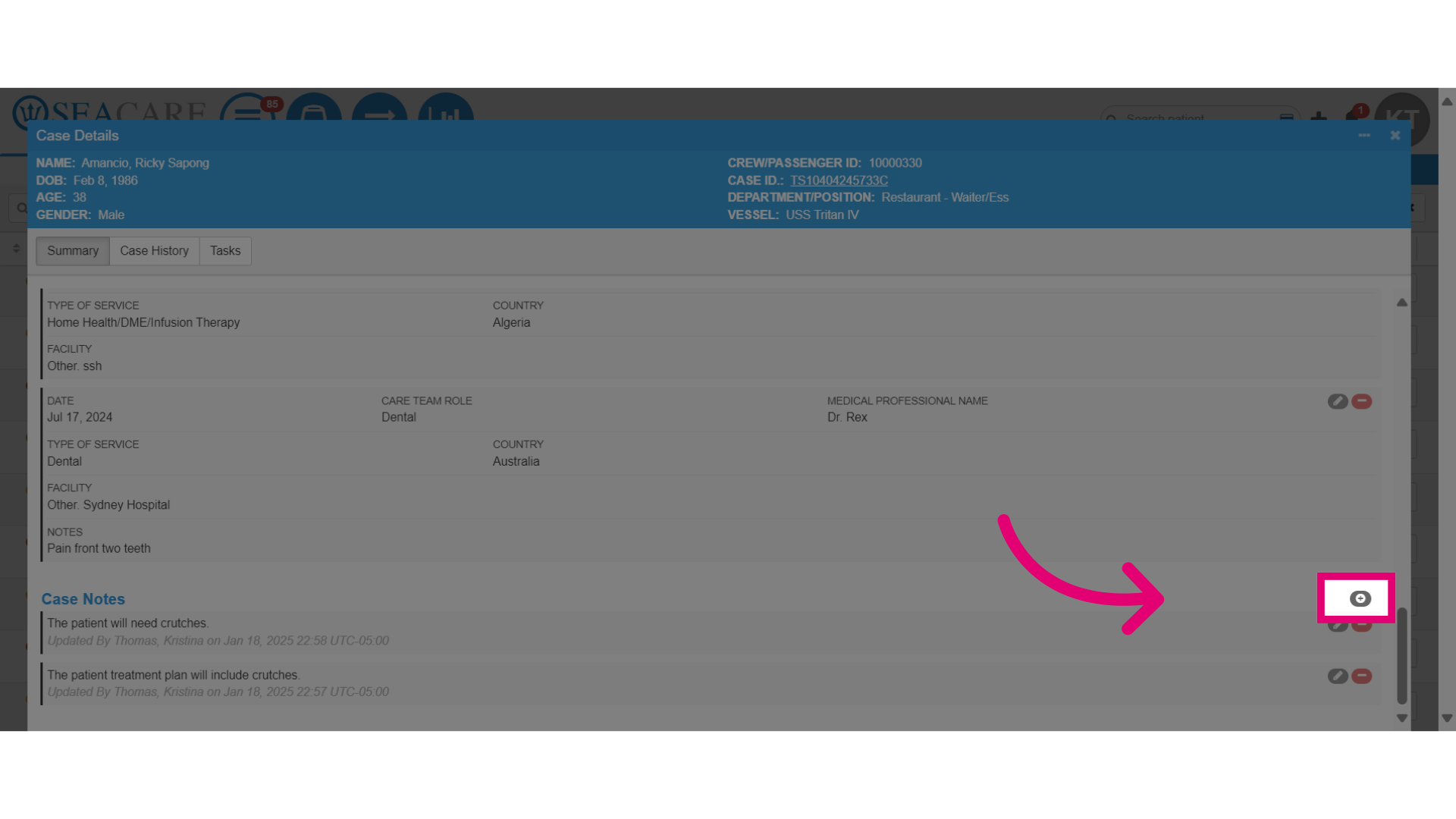 Select the plus sign to add a new note