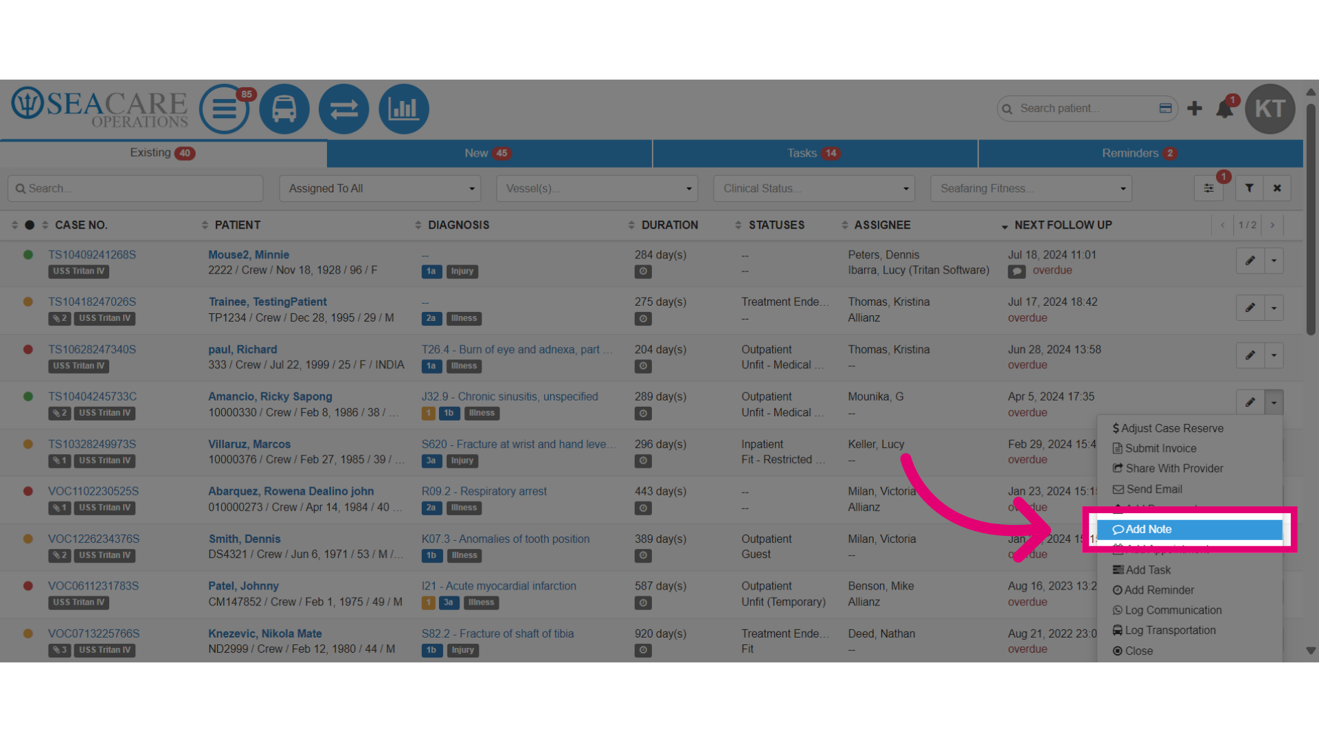 Select the 'Add Note' option
