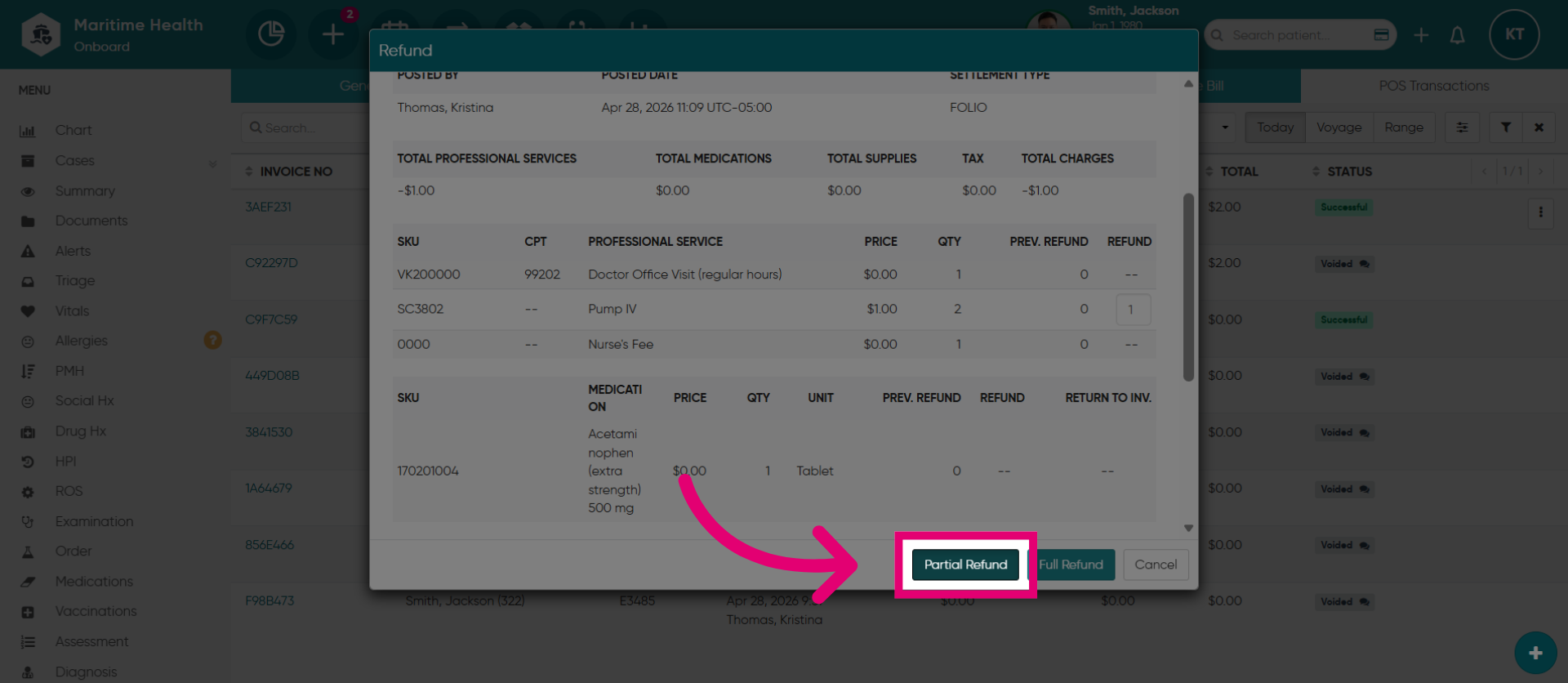 Choose Partial Refund