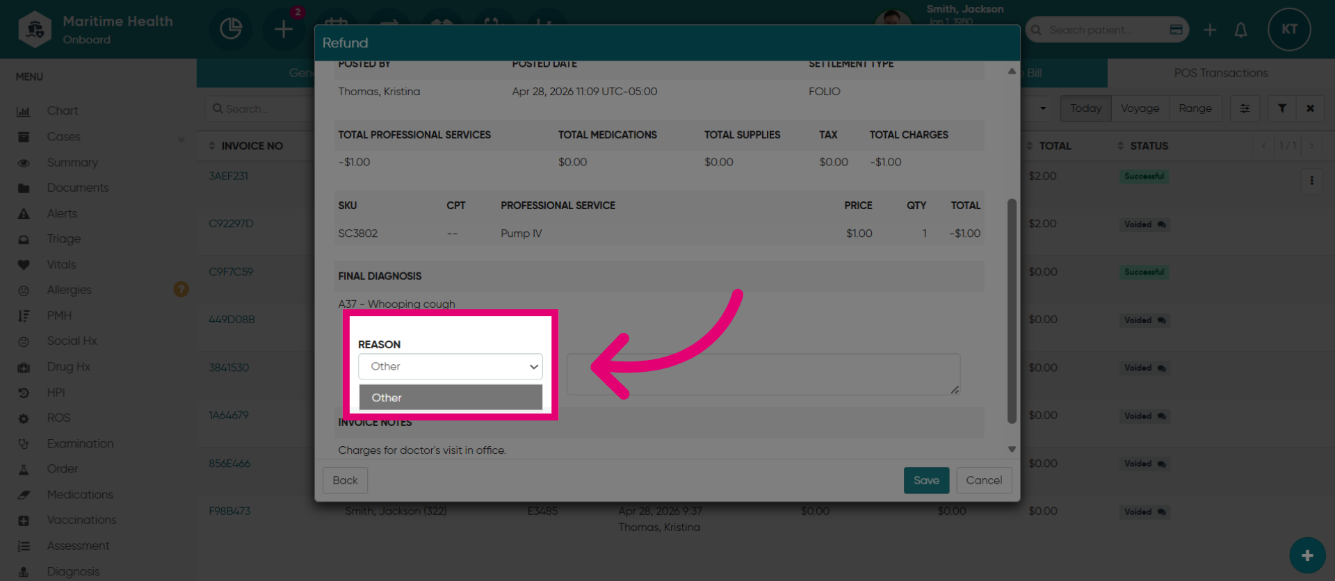 Select the Refund 'Reason'
