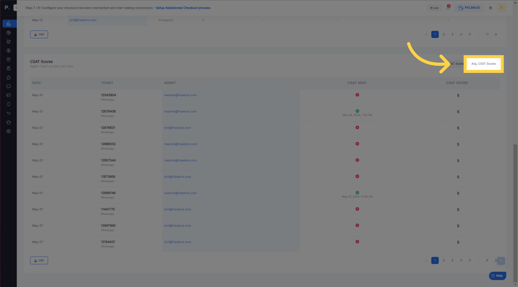 Click 'Avg. CSAT Scores'