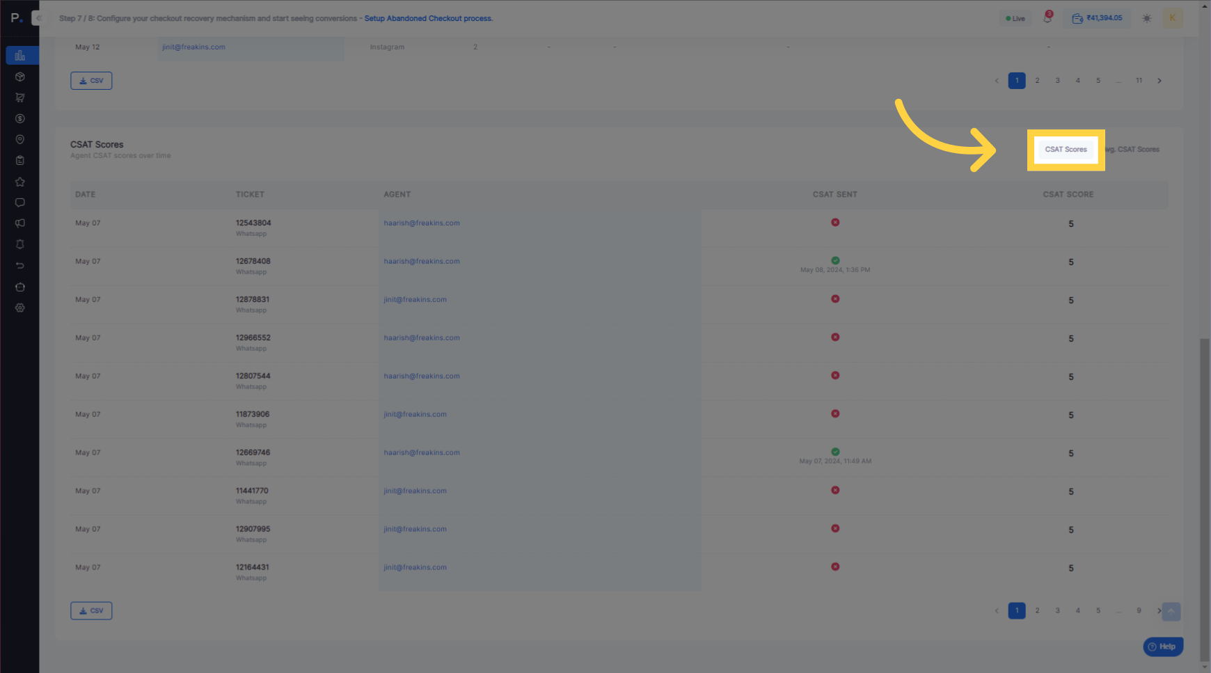 Click 'CSAT Scores'