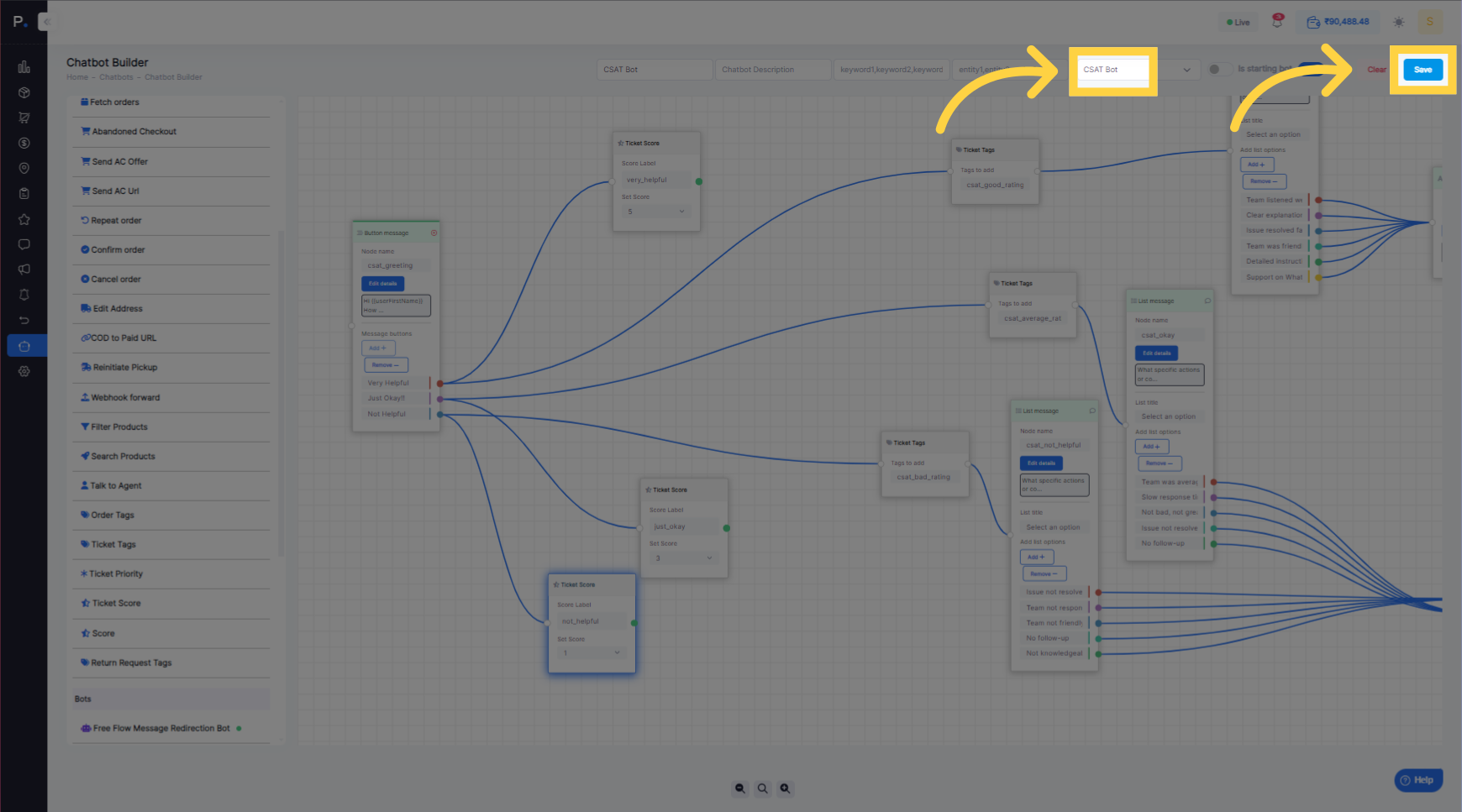 Select 'CSAT Bot' & Click 'Save'