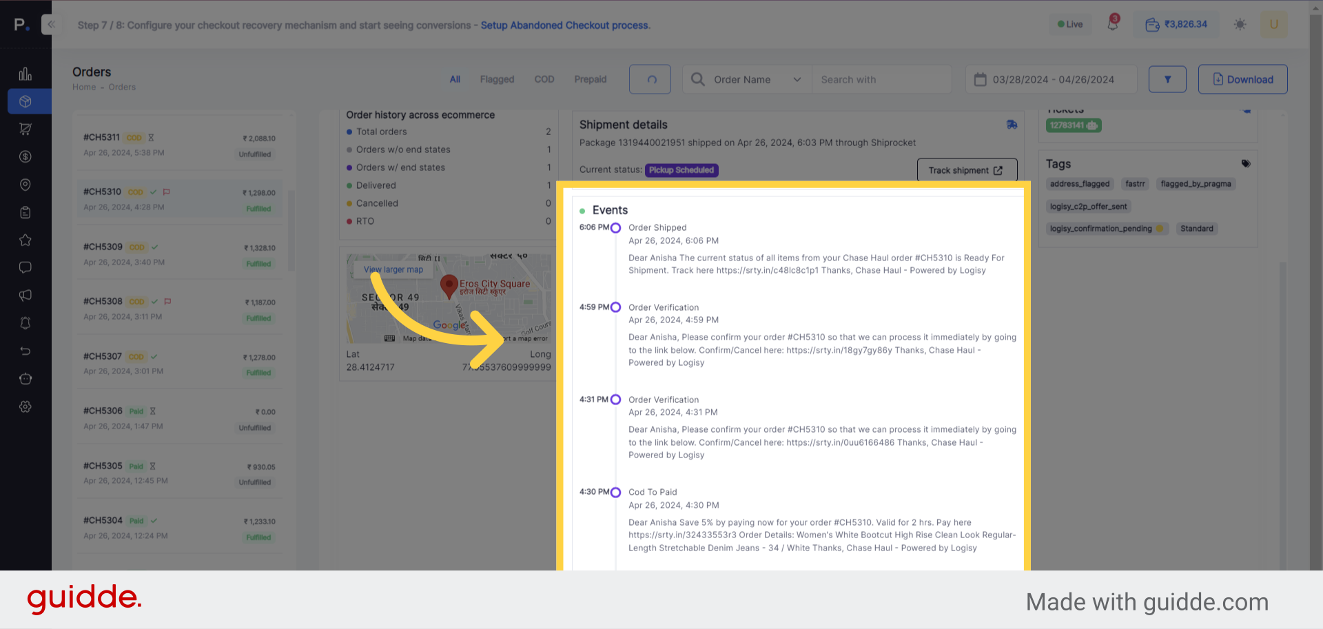 To review notifications sent to your customer, visit this section