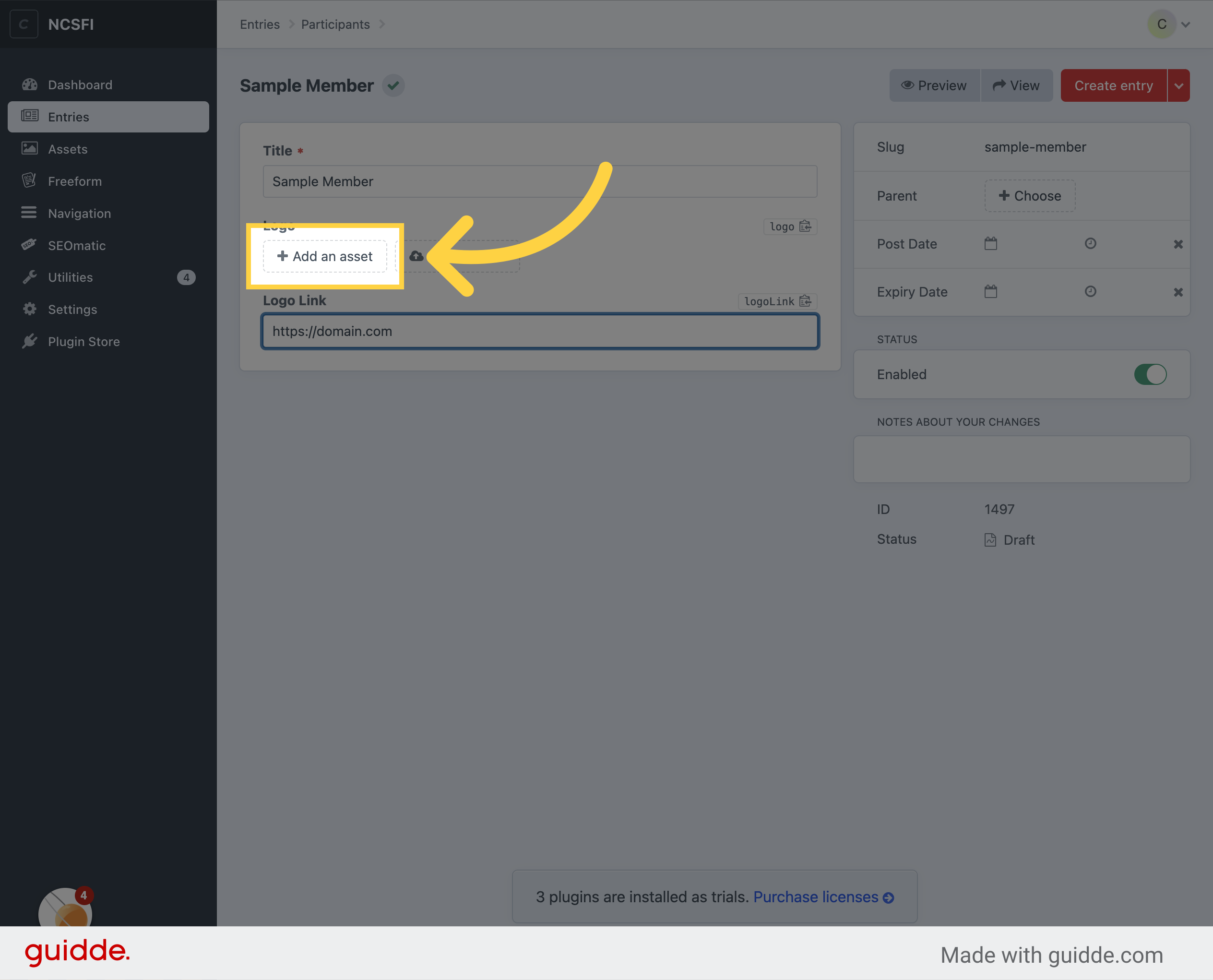 Click 'Add an asset'