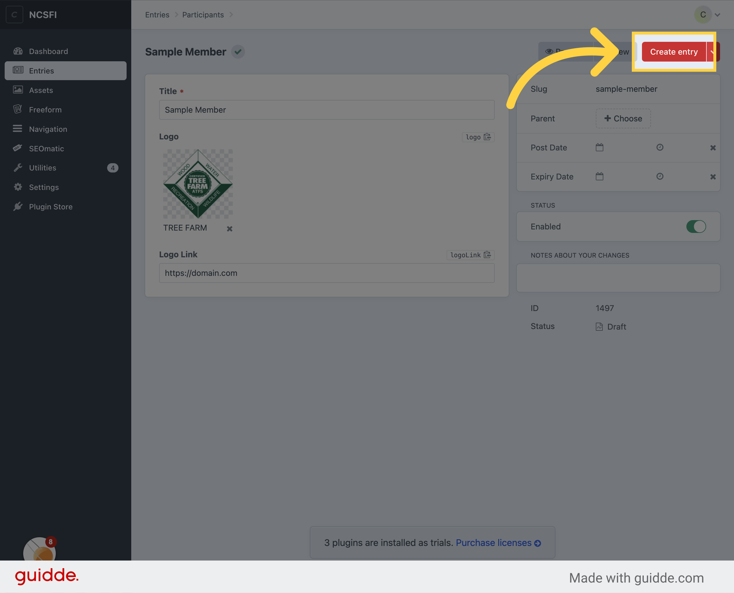 Click 'Create entry'
