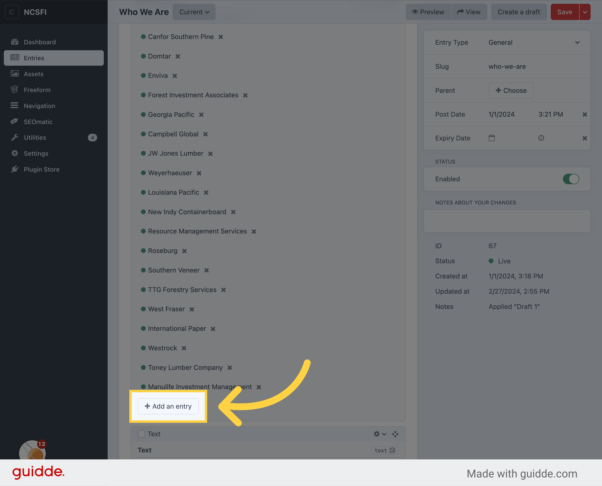 Click 'Add an entry'