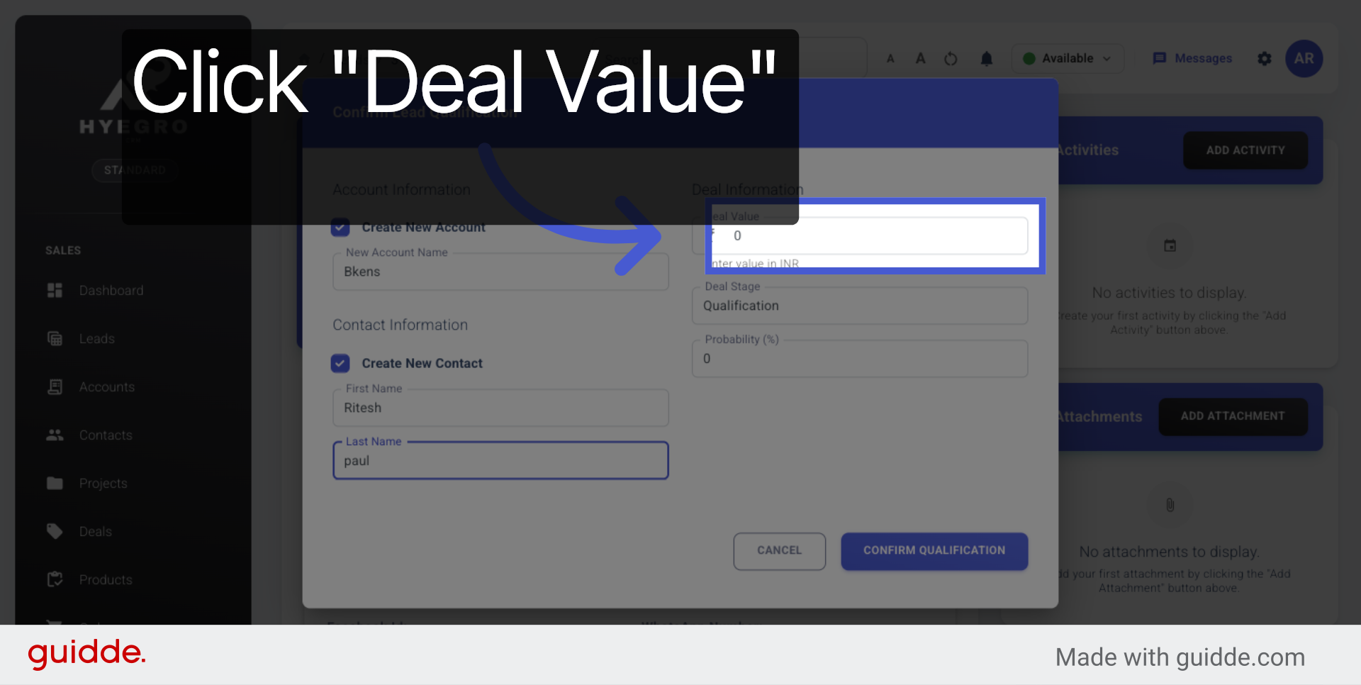 Select Deal Value Field
